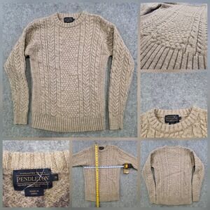 Pendleton Sweater Womens Small Beige 100% Shetland Wool Cable Knit Crewneck